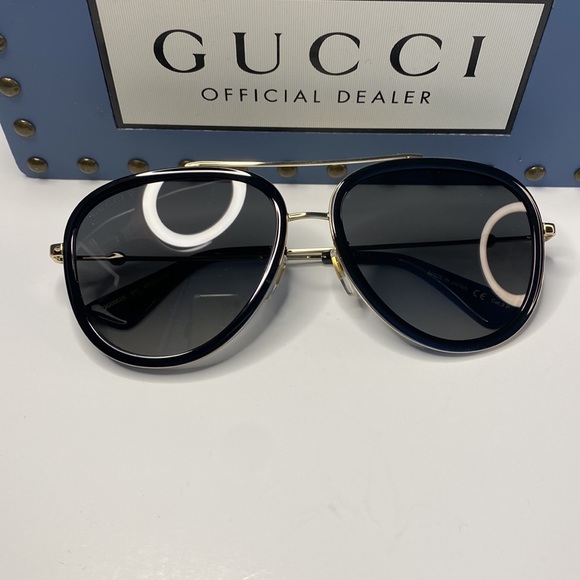 💯 - New - GUCCI GG0062S AVIATOR SUNGLASSES IN BLACK POLARIZED - Picture 9 of 15